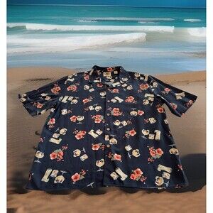 Pussers West Indies 100% Silk Shirt Button Up Hawaii Cocktails Floral Mens Large